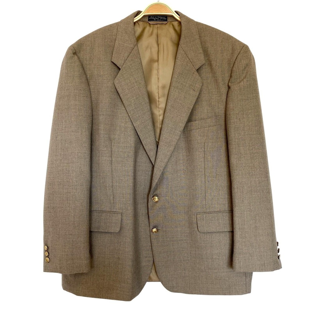 VTG 90s Bert Pulitzer Wool Blend Blazer Sport Coat Men 48R Tan Gold Buttons